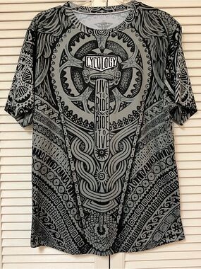 Cycology Men’s Gray and Black Bike Chains and Tires T-shirt - Size Large - EUC